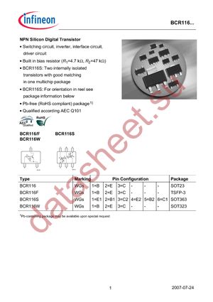 BCR 116 E6327 datasheet  